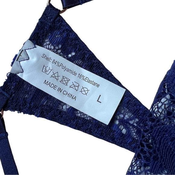 Heaven Panty Large L Lace G-String Thong in Blue, Adjustable, Rose Gold Hardware - Picture 5 of 6